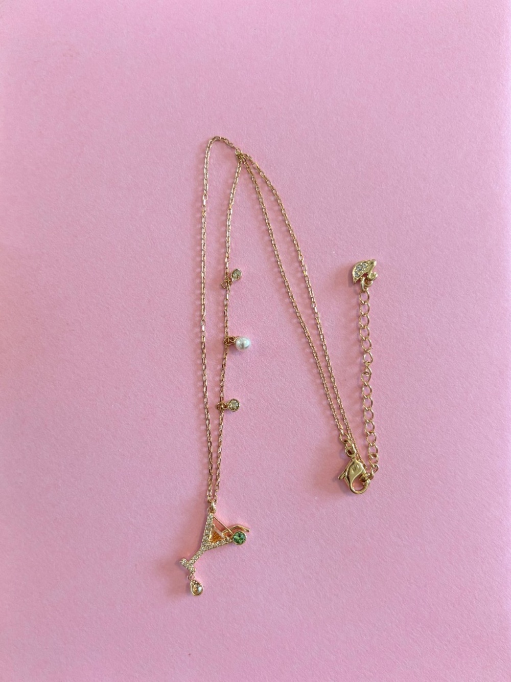 Swarovski Martini Glass Crystal Pendant Necklace Gold Tone